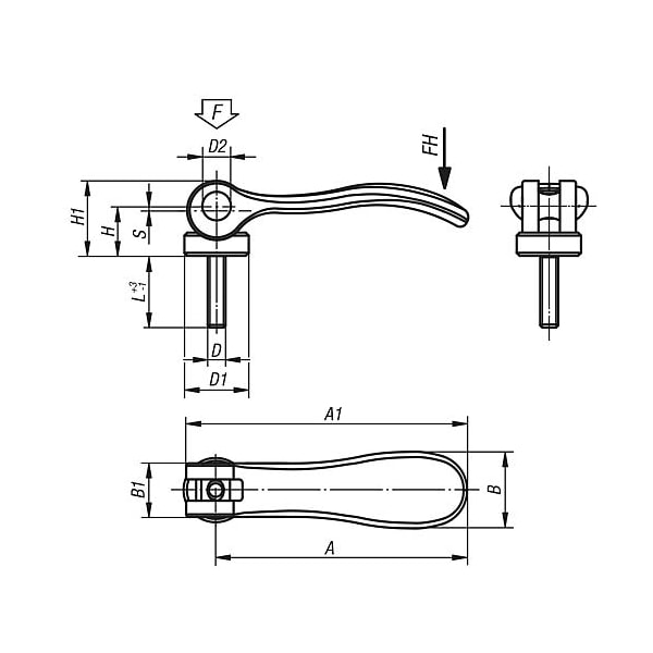 Cam Levers, Stainless, With External Thread; Thrust Washer Stainless